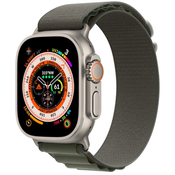 Apple Watch Ultra 49mm Titanium Case with Green Alpine Loop Band - Large (GPS + Cellular)