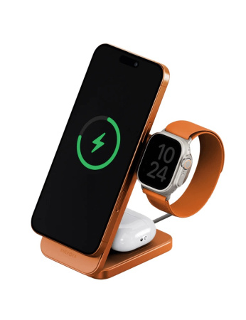 Беспроводное зарядное устройство EnergEA MagTrio 2 3in1 magnetic wireless foldable charger Qi2 25W Orange