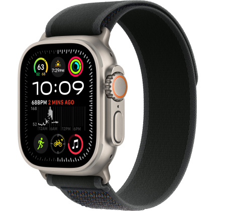 Apple Watch Ultra 2 (2024) 49mm Natural Titanium Case with Black Trail Loop - M/L (GPS + Cellular)