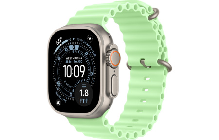 Apple Watch Ultra 3 (2025) 49mm Natural Titanium Case with Neon Green Ocean Band (GPS + Cellular)