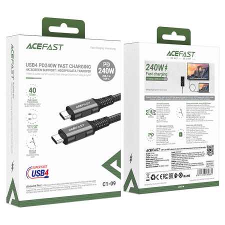 Кабель ACEFAST C1-09 USB-C to USB-C 100W Data Grey