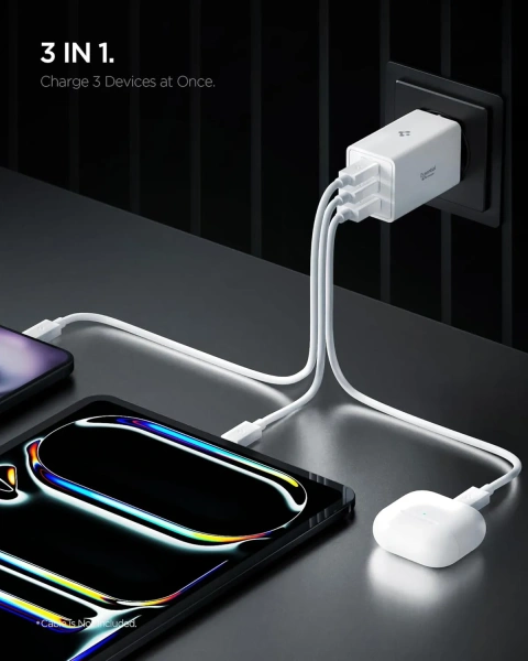 Блок питания Spigen EE673EU Essential 3-PORT CHARGER 67W White