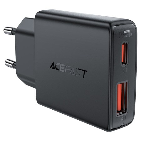 Сетевое зарядное устройство ACEFAST A69 PD30W GaN USB-A+USB-C Black