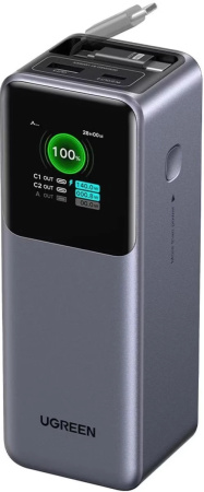 Внешний аккумулятор UGREEN PB726 (55987B) 165W Power Bank 20000mAh со встроеным кабелем Space Gray