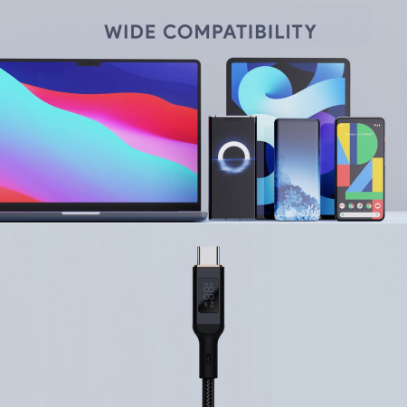 Кабель Aukey Circlet Blink 100W Nylon Braided with LCD Display USB-C to USB-C 1m Black