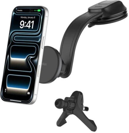 Беспроводное автомобильное зарядное устройство Belkin BoostCharge Magnetic Wireless Charging 15W Car Vent And Dash Mount Black