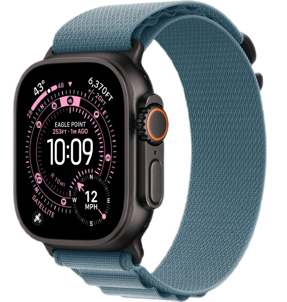 Apple Watch Ultra 3 (2025) 49mm Black Titanium Case with Light Blue Alpine Loop - Small (GPS + Cellular)