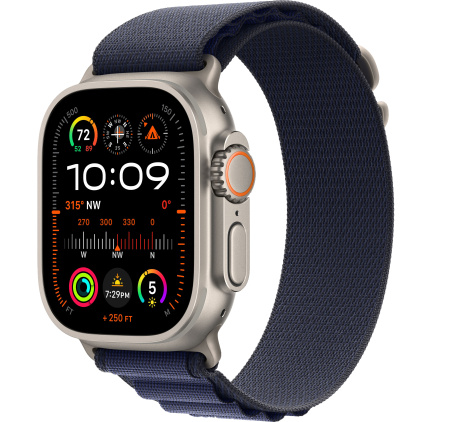 Apple Watch Ultra 2 (2024) 49mm Natural Titanium Case with Navy Alpine Loop Band - Large (GPS + Cellular)