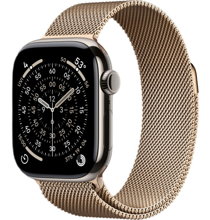 Часы Apple Watch Series 11 42mm Natural Titanium Case with Gold Milanese Loop (GPS + LTE)