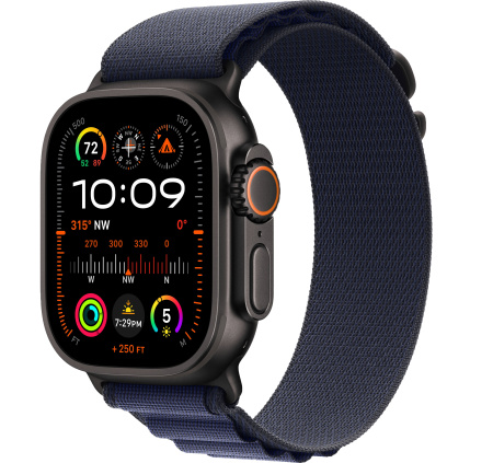 Apple Watch Ultra 2 (2024) 49mm Black Titanium Case with Navy Alpine Loop Band - Large (GPS + Cellular)