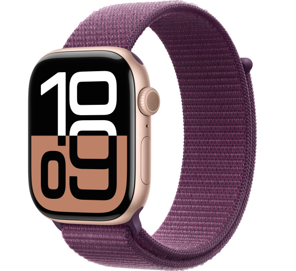 Apple Watch Series 10 46mm Rose Gold Aluminum Case with Plum Sport Loop (GPS)