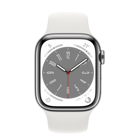 Часы Apple Watch Series 8 45mm Silver Stainless Steel Case with White Sport Band (GPS+Cellular)