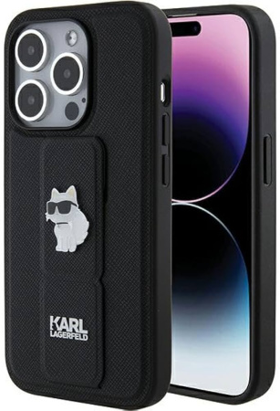 Чехол Lagerfeld для iPhone 15 Pro Max Saffiano NFT Choupette metal Hard Black