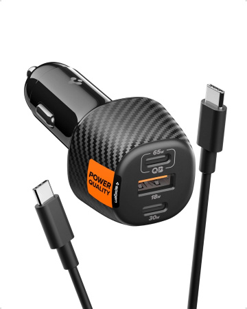 Автомобильная зарядка Spigen ESSENTIAL EV1133 3-PORT with Type - C Cable 113W Black