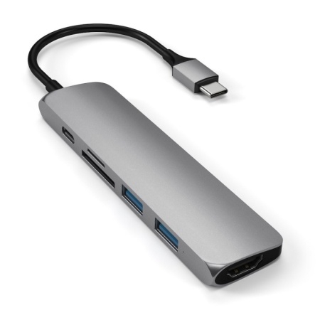 Адаптер Satechi SLIM ALUMINUM TYPE-C MULTI-PORT ADAPTER V2 (ST-SCMA2), space gray