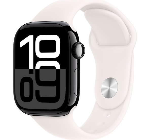 Apple Watch Series 10 42mm Jet Black Aluminum Case with Light Blush Sport Band (GPS) (размер S/M)