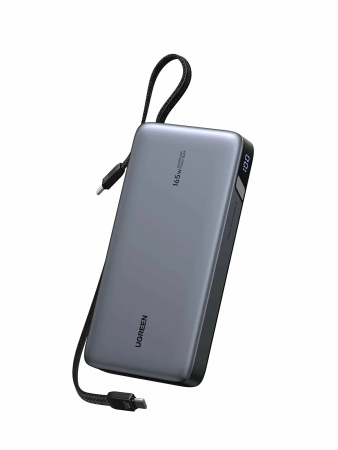 Внешний аккумулятор UGREEN PB552 (55995B) 25000mAh Power Bank 165W со встроенным кабелем USB-C Space Gray