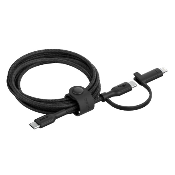 Кабель Belkin 2in1 60W USB-C / Lightning To USB-C 1,5м Braided Cable Черный