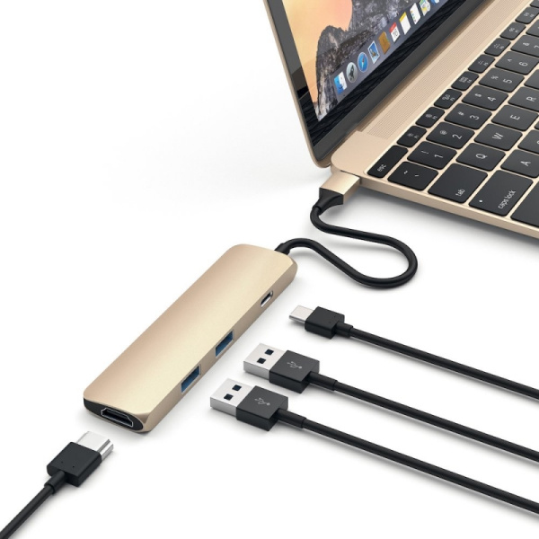 USB-концентратор Satechi Slim Aluminum Type-C Multi-Port Adapter 4K Gold ST-CMAG USB-концентратор Satechi Slim Aluminum Type-C Multi-Port Adapter 4K Gold ST-CMAG
